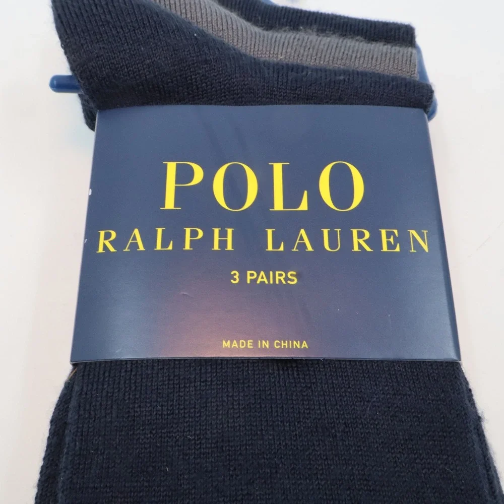 Polo Ralph Lauren Dress Socks Mens 10-13 Navy Grey 3-Pack‎ Recycled Blend Logo